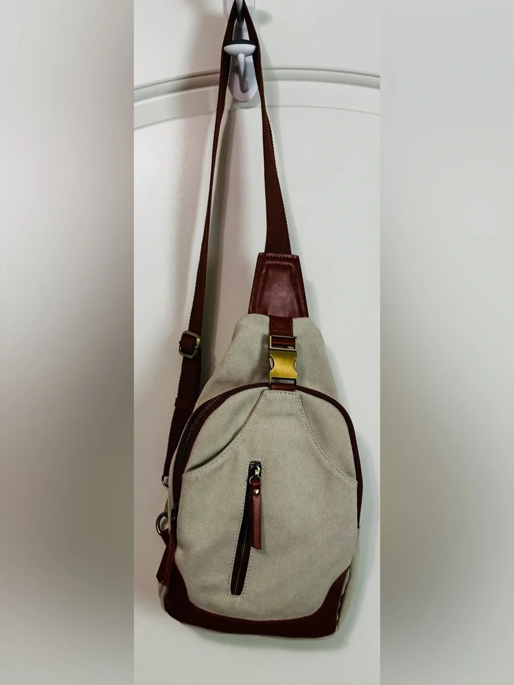 Antik Kraft Samara Canvas Sling Backpack Crossbody Cream Brown